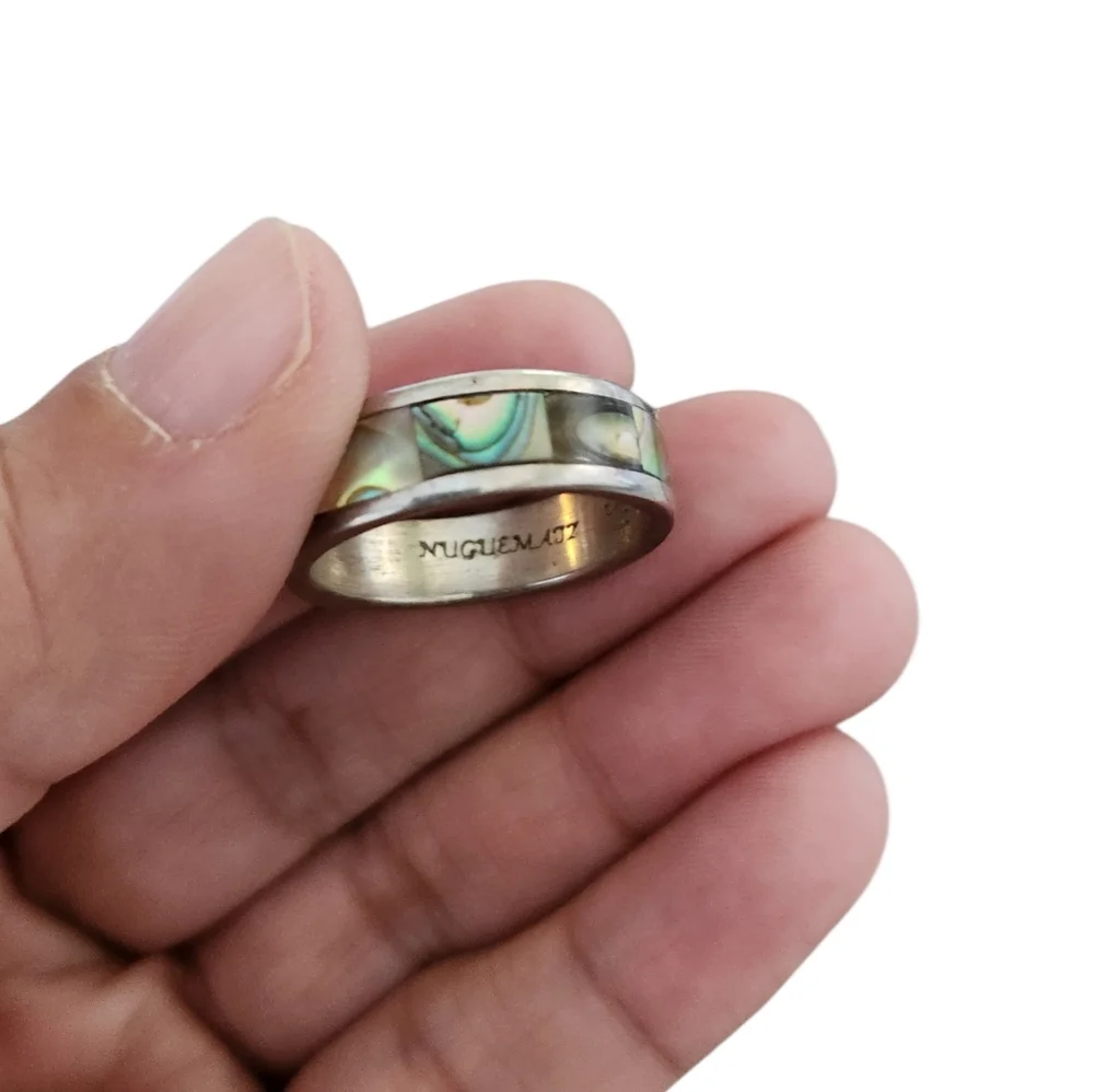 Size 11 Chimney Butte Sterling Inlay Band Ring with Mother of Pearl